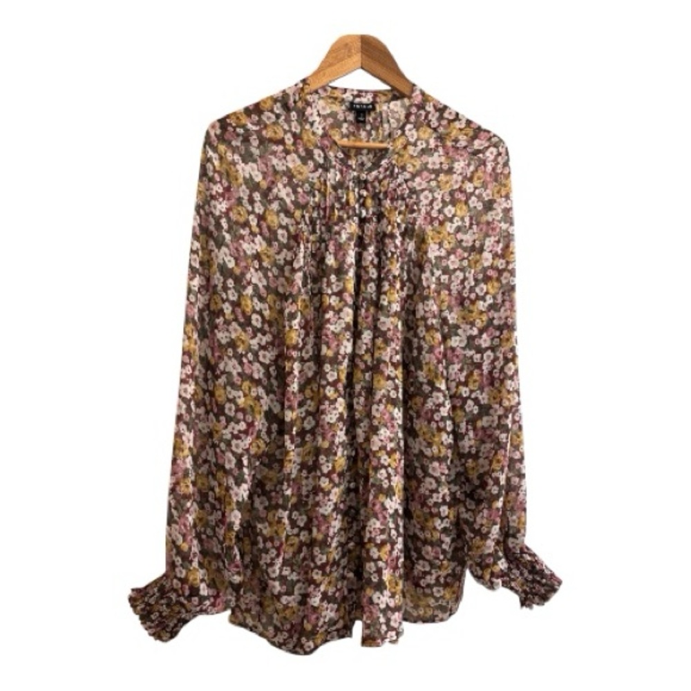Torrid 3X Blouse Long Sleeve Fall Floral Metallic Thread Button Details Relaxed - Picture 4 of 14